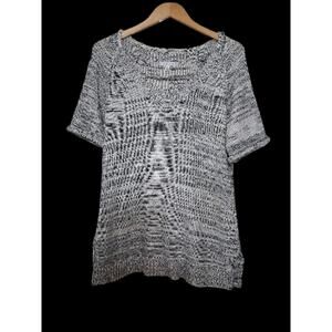 cAbi Black & Gray Marled Short Sleeve Casual Sweater Scoop Neck Size Medium